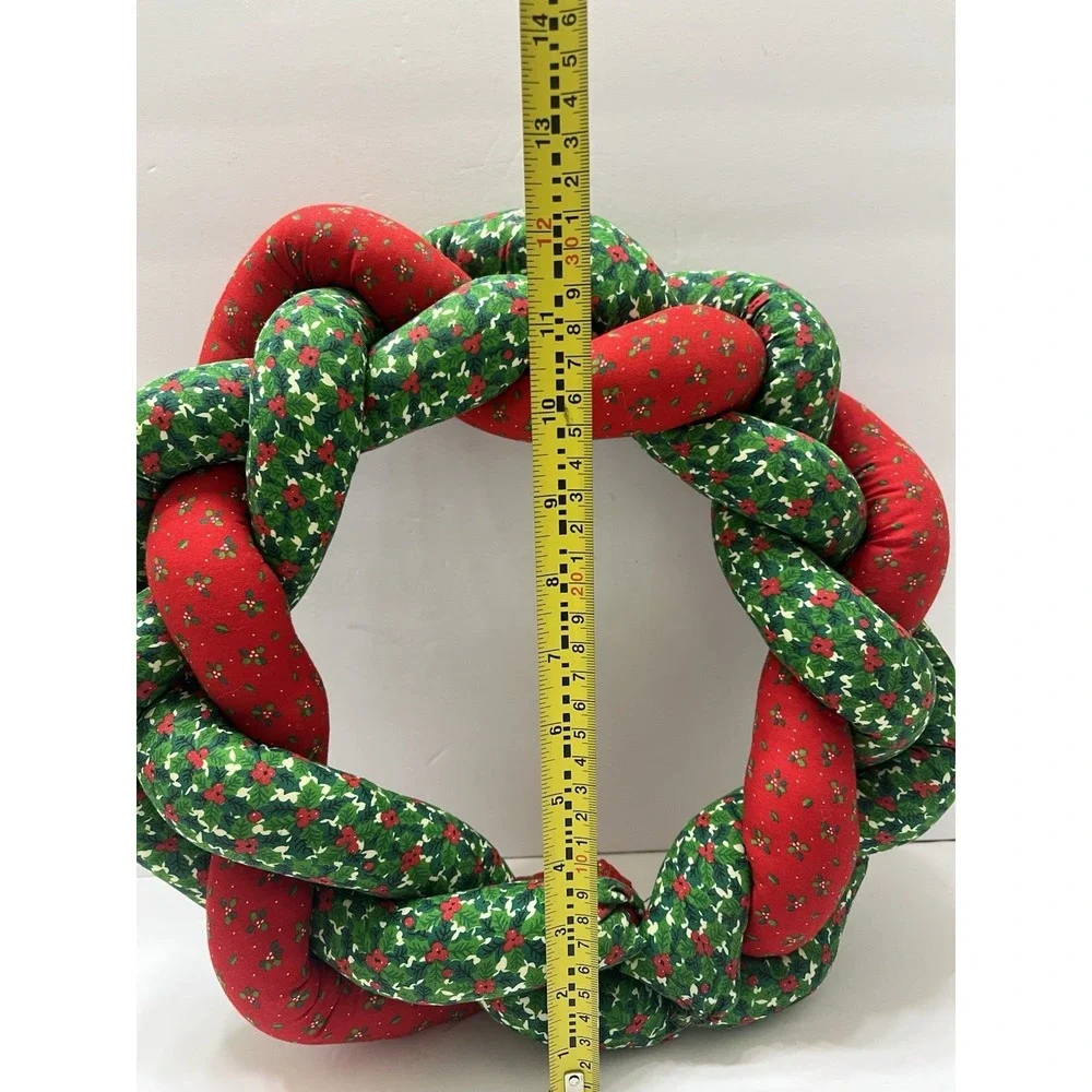 Vintage Christmas Fabric Braided Wreath Braided Green Red 12